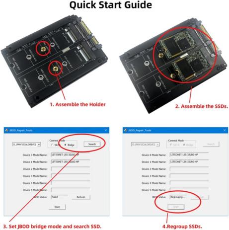 NFHK Dual NGFF B+M Key M.2 SSD Card JOBD Raid0 Span Bridge To 2.5inch ...